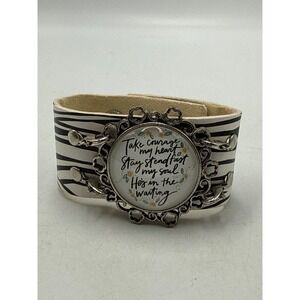 Plunder Design Zebra Print Cuff Bracelet Faith Quote Take Courage My Heart